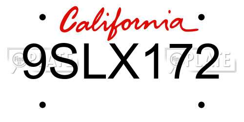 9SLX172 California License Plate