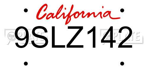 9SLZ142 California License Plate