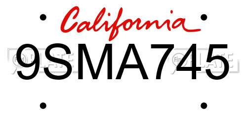 9SMA745 California License Plate