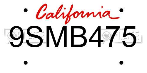 9SMB475 California License Plate