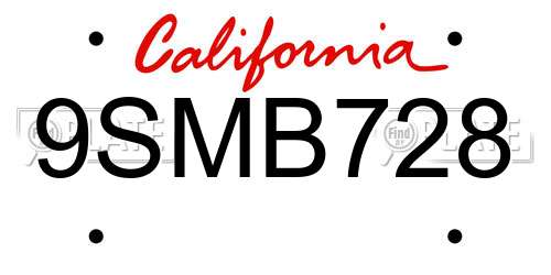 9SMB728 California License Plate