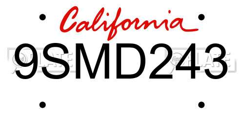 9SMD243 California License Plate