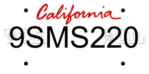 9SMS220 California License Plate