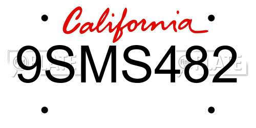 9SMS482 California License Plate