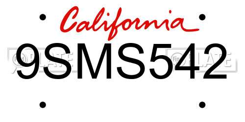 9SMS542 California License Plate