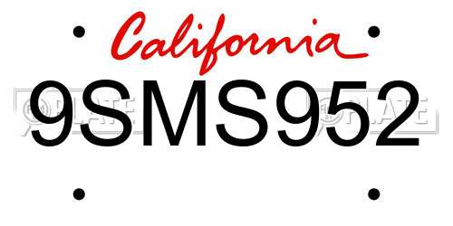 9SMS952 California License Plate