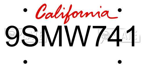 9SMW741 California License Plate