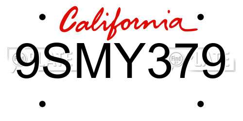 9SMY379 California License Plate
