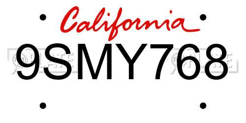 9SMY768 California License Plate