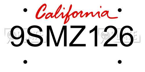 9SMZ126 California License Plate