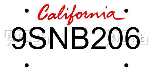 9SNB206 California License Plate