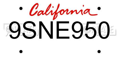9SNE950 California License Plate