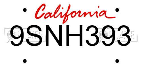 9SNH393 California License Plate