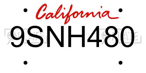9SNH480 California License Plate