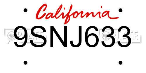 9SNJ633 California License Plate