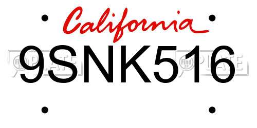 9SNK516 California License Plate