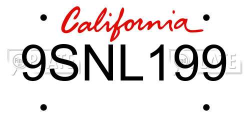 9SNL199 California License Plate