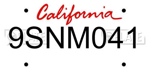 9SNM041 California License Plate