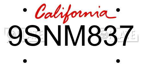 9SNM837 California License Plate