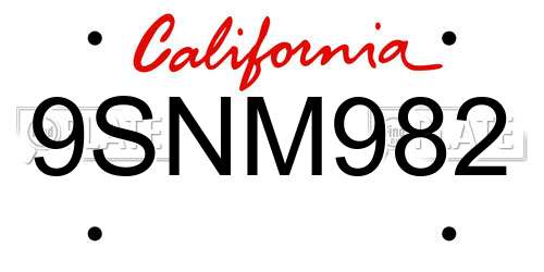 9SNM982 California License Plate