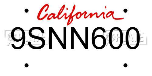 9SNN600 California License Plate