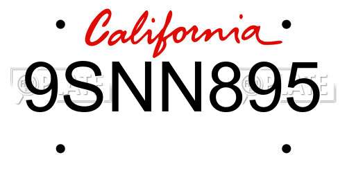 9SNN895 California License Plate