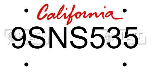 9SNS535 California License Plate