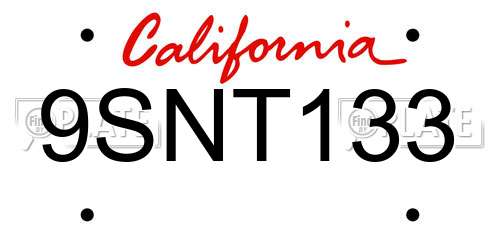 9SNT133 California License Plate