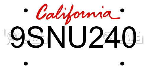 9SNU240 California License Plate