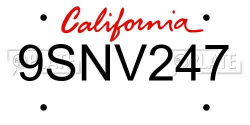 9SNV247 California License Plate
