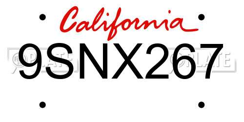 9SNX267 California License Plate