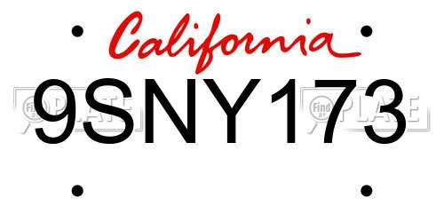 9SNY173 California License Plate
