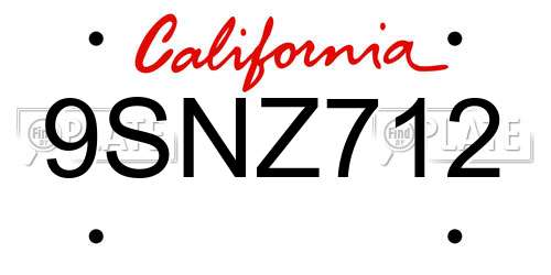 9SNZ712 California License Plate