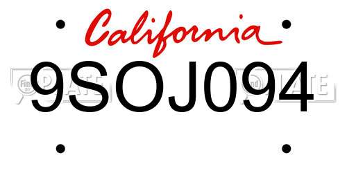 9SOJ094 California License Plate