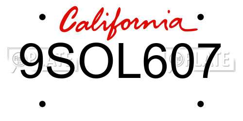 9SOL607 California License Plate