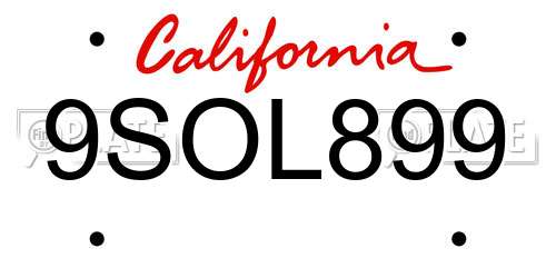9SOL899 California License Plate