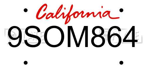 9SOM864 California License Plate