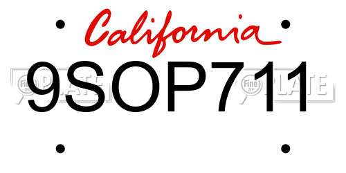 9SOP711 California License Plate