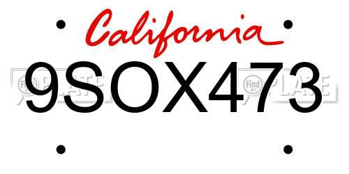 9SOX473 California License Plate