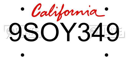 9SOY349 California License Plate