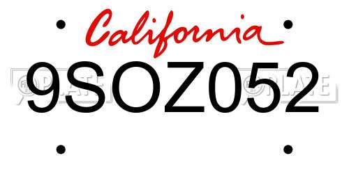 9SOZ052 California License Plate