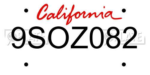 9SOZ082 California License Plate