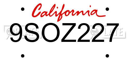 9SOZ227 California License Plate