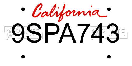 9SPA743 California License Plate