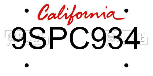 9SPC934 California License Plate