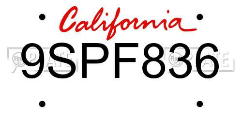 9SPF836 California License Plate