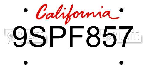 9SPF857 California License Plate