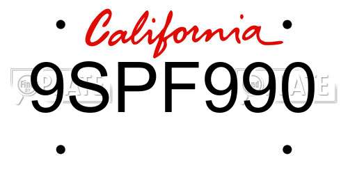 9SPF990 California License Plate