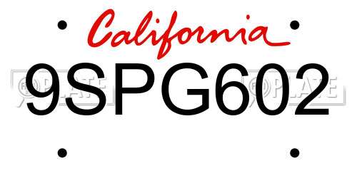 9SPG602 California License Plate