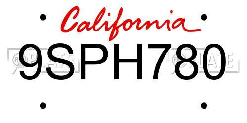 9SPH780 California License Plate